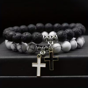 2‑Piece Beaded Bracelet Set with Cross Pendant