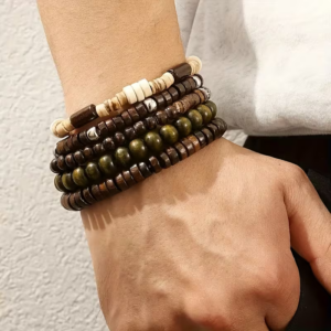 5‑Piece Men’s Rustic Wood Bead Bracelet Set
